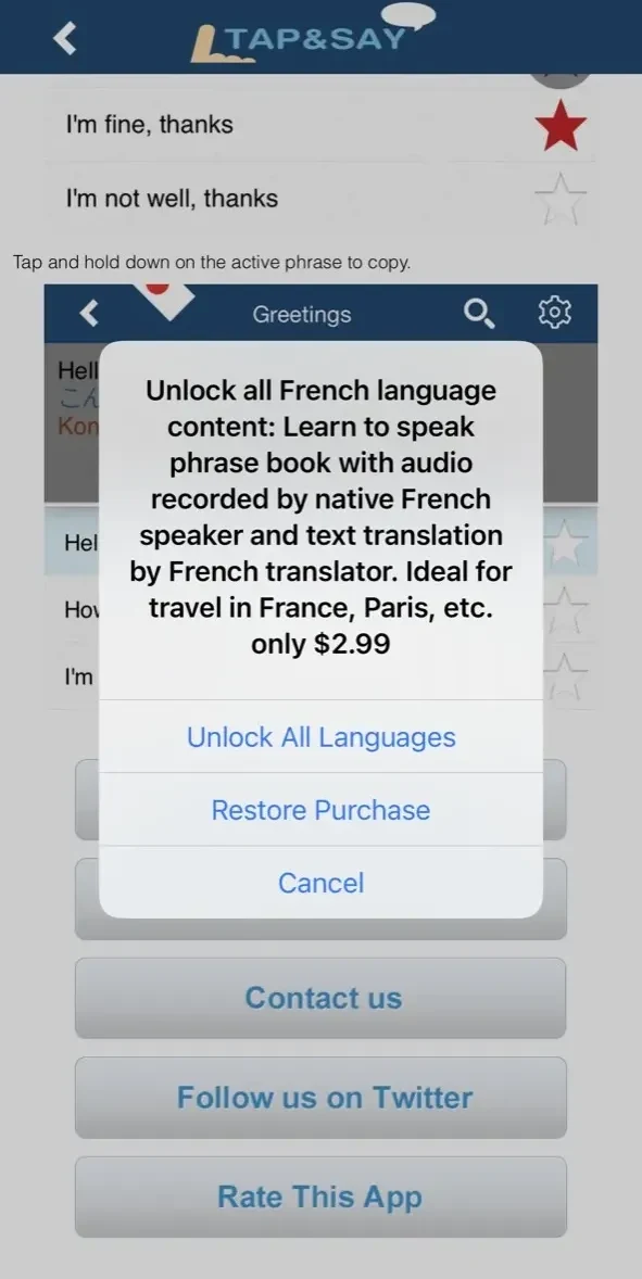 Tap & Say paywall screen