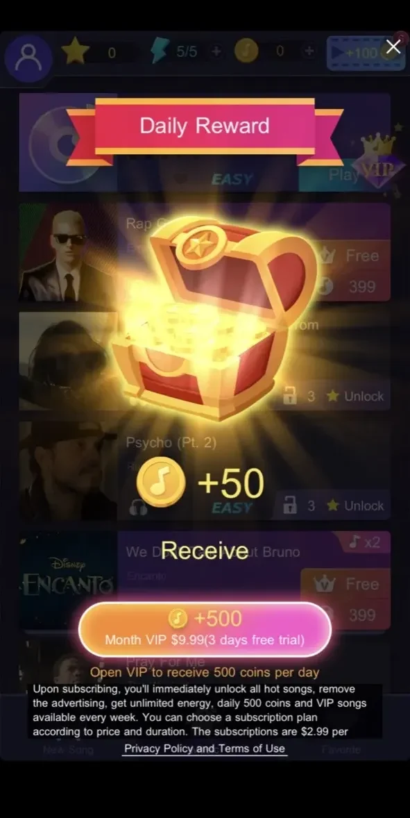 Tap Tap Music paywall screen