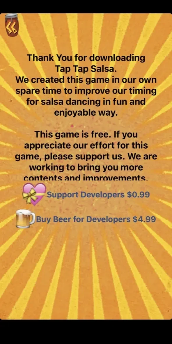 Tap Tap Salsa paywall screen