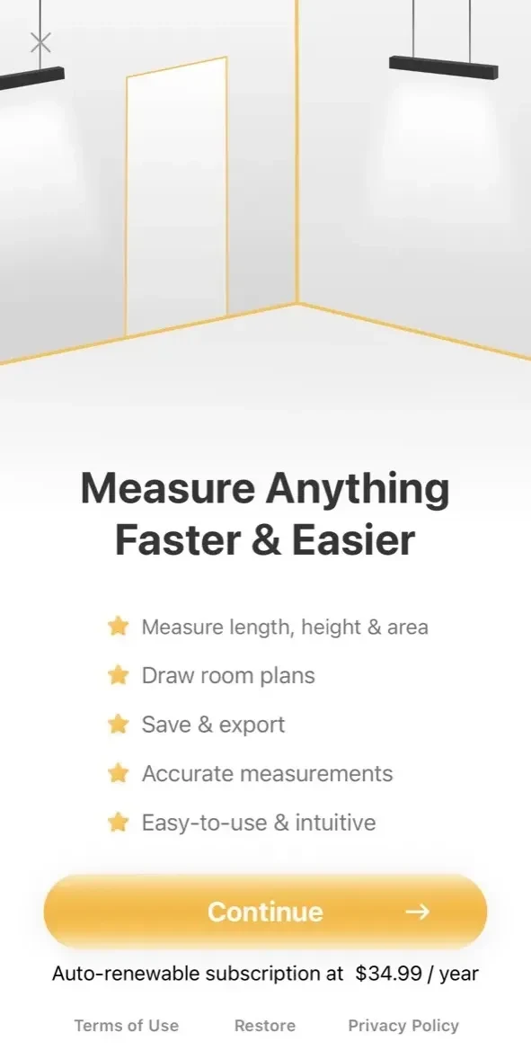 Tape Measure paywall screen