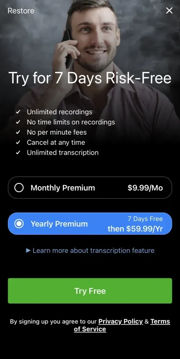 TapeACall paywall screen