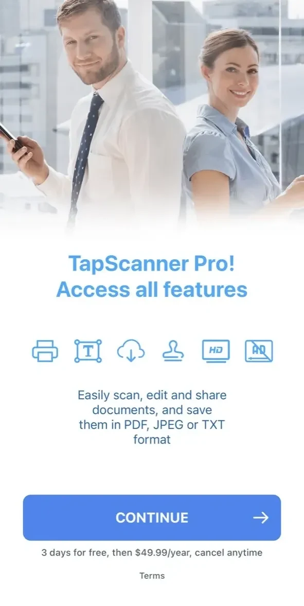 TapScanner paywall screen