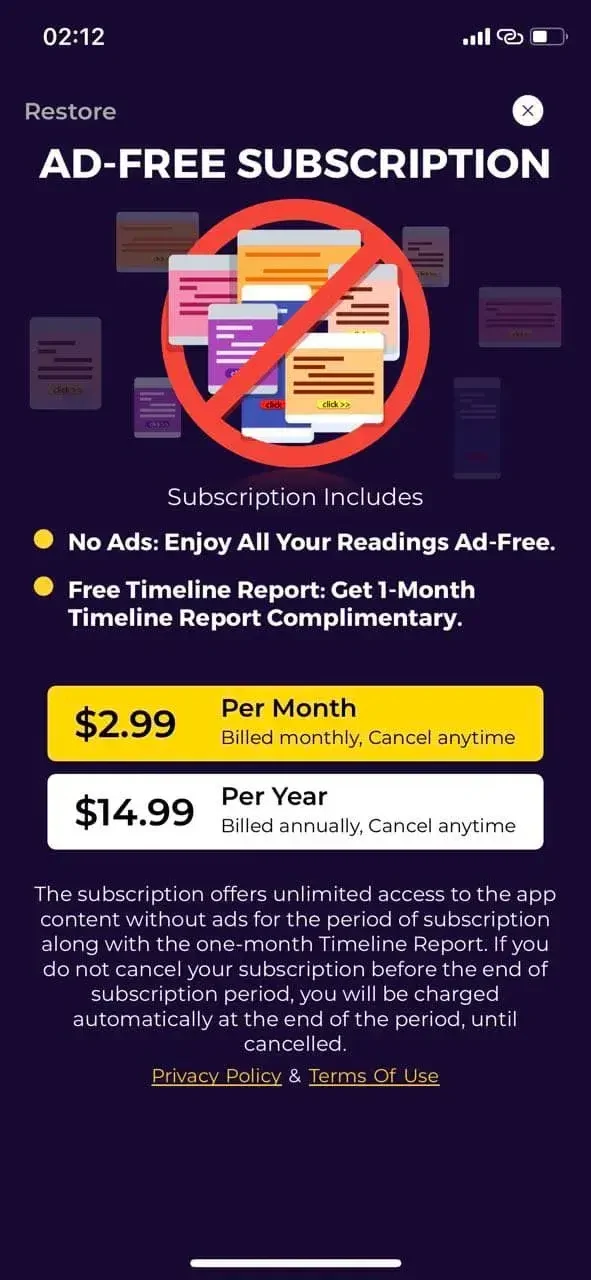 Tarot Card Psychic Reading paywall screen