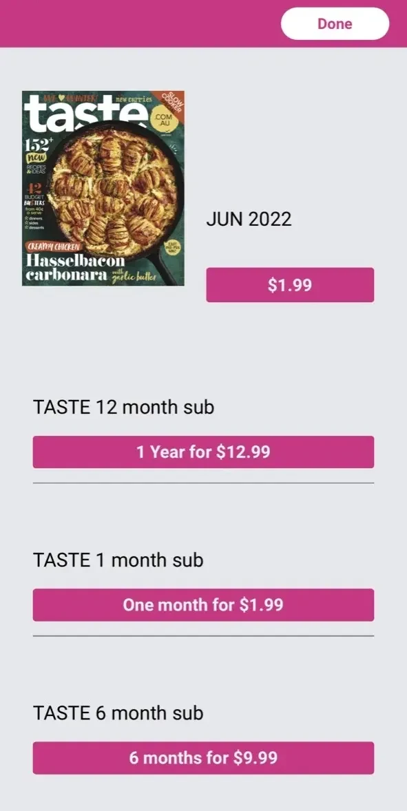 Taste.au Magazine paywall screen
