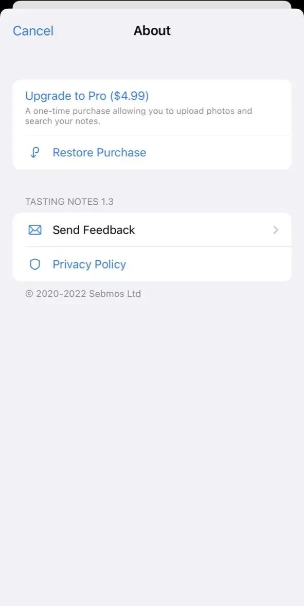 Tasting Notes paywall screen
