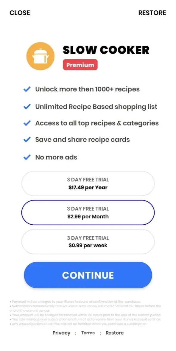 Tasty Slow Cooker Recipes paywall screen