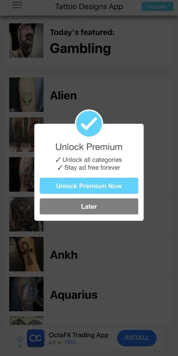 Tattoo Designs App paywall screen