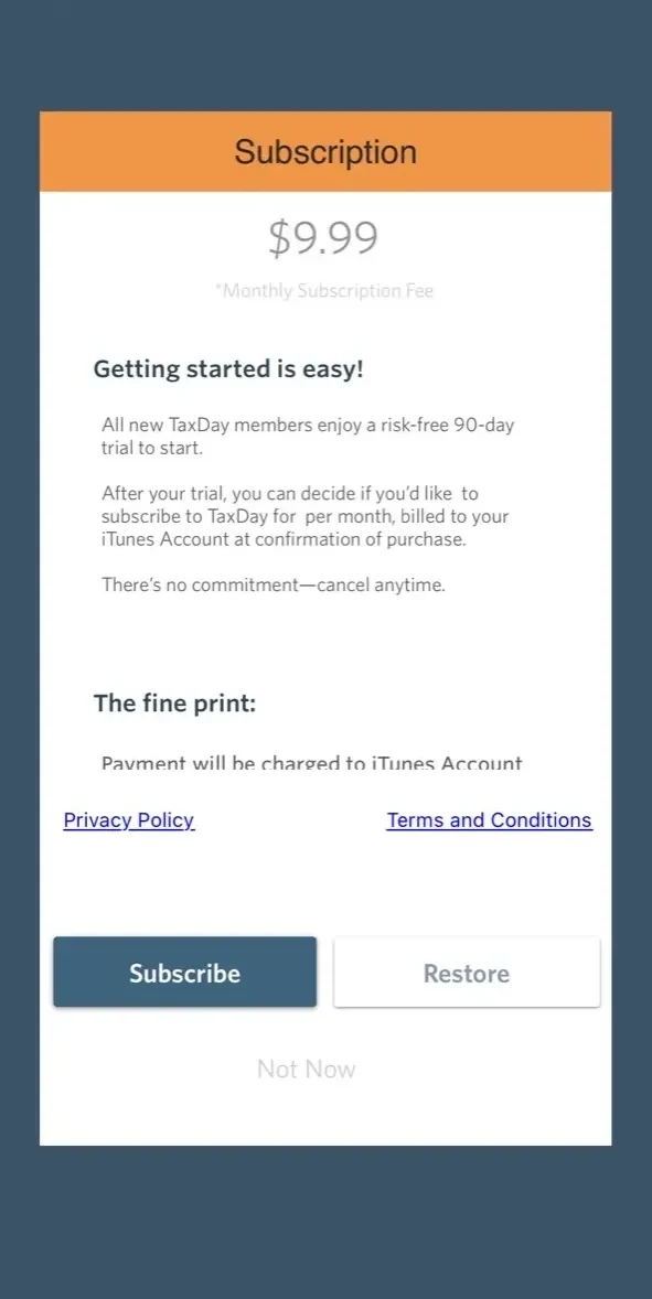 TaxDay paywall screen