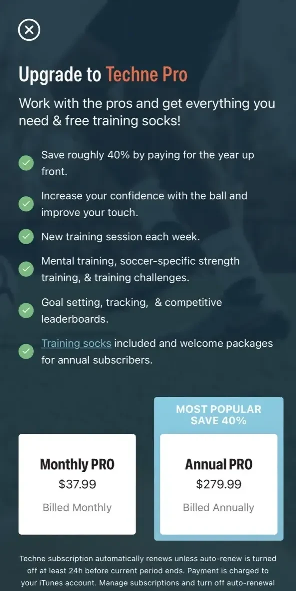 Techne Futbol paywall screen