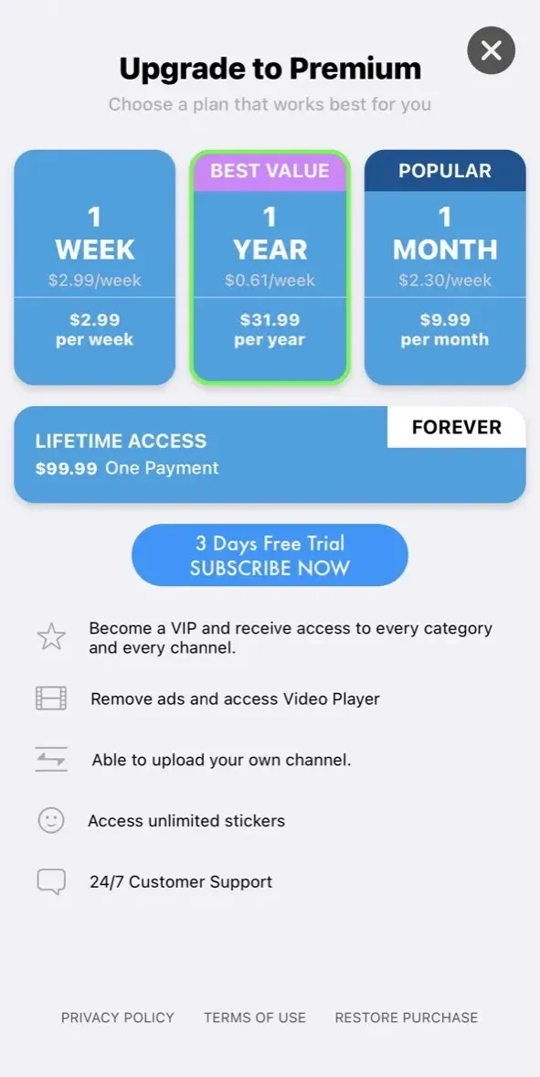 Telegram Channel Hub paywall screen
