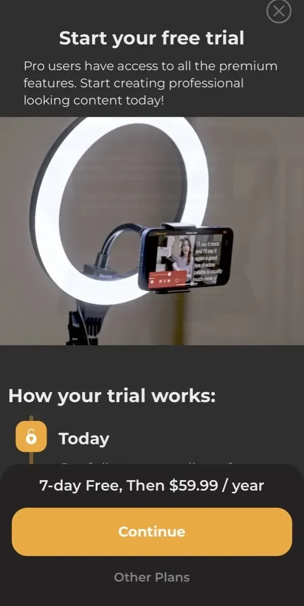 Teleprompter゜ paywall screen