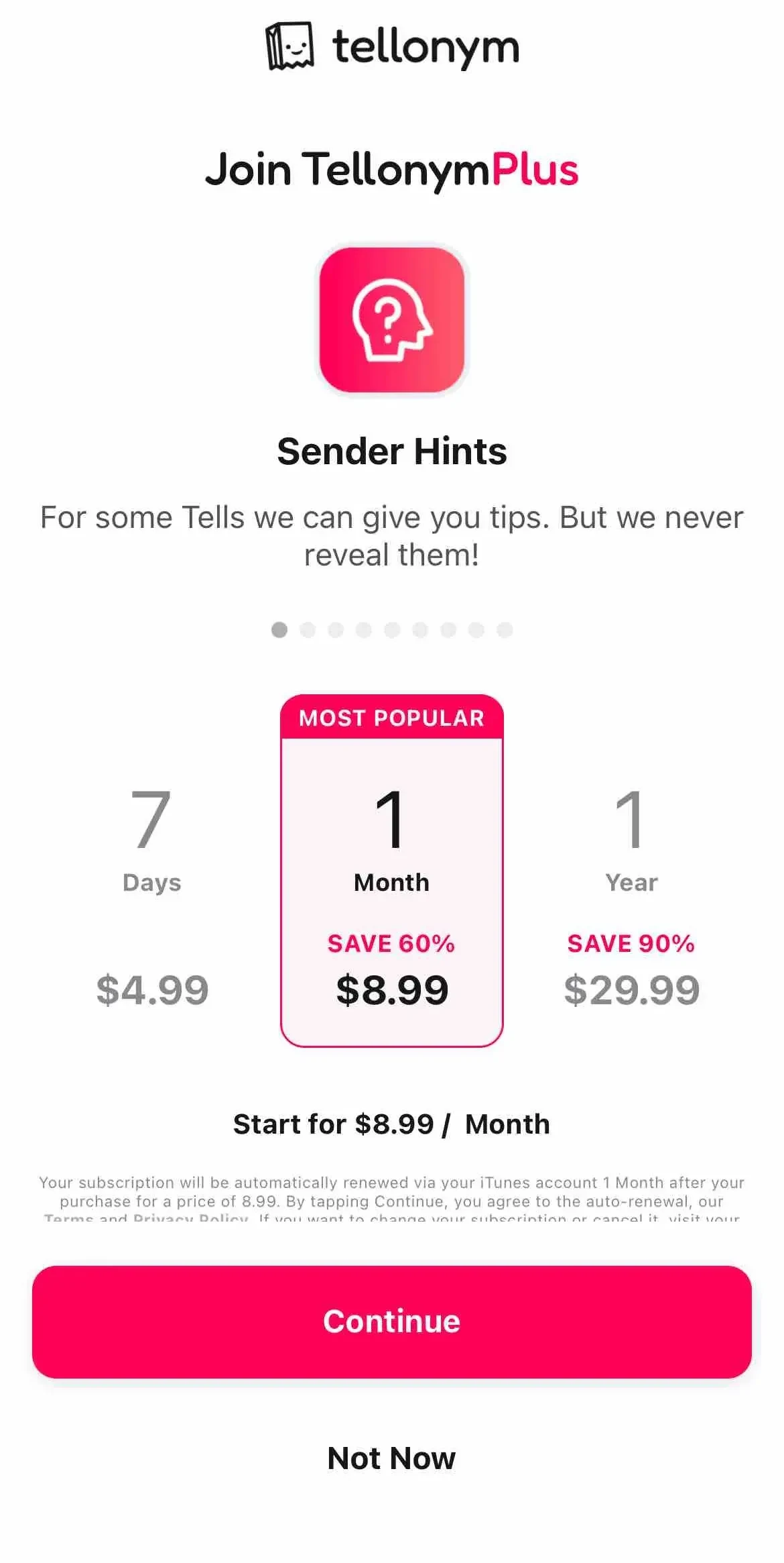 tellonym paywall screen