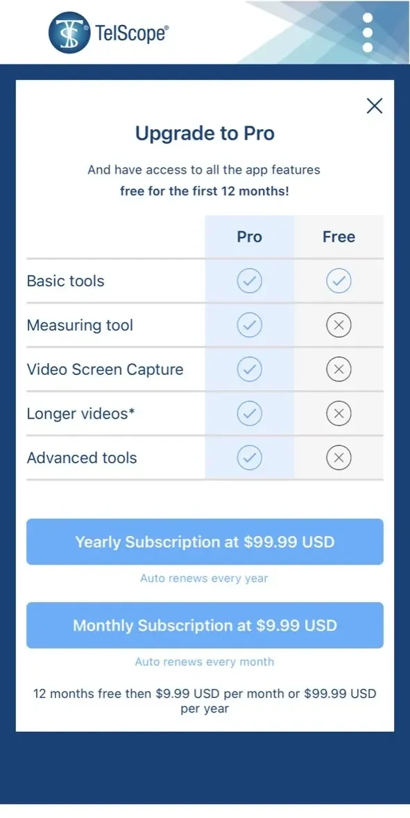 TelScope paywall screen