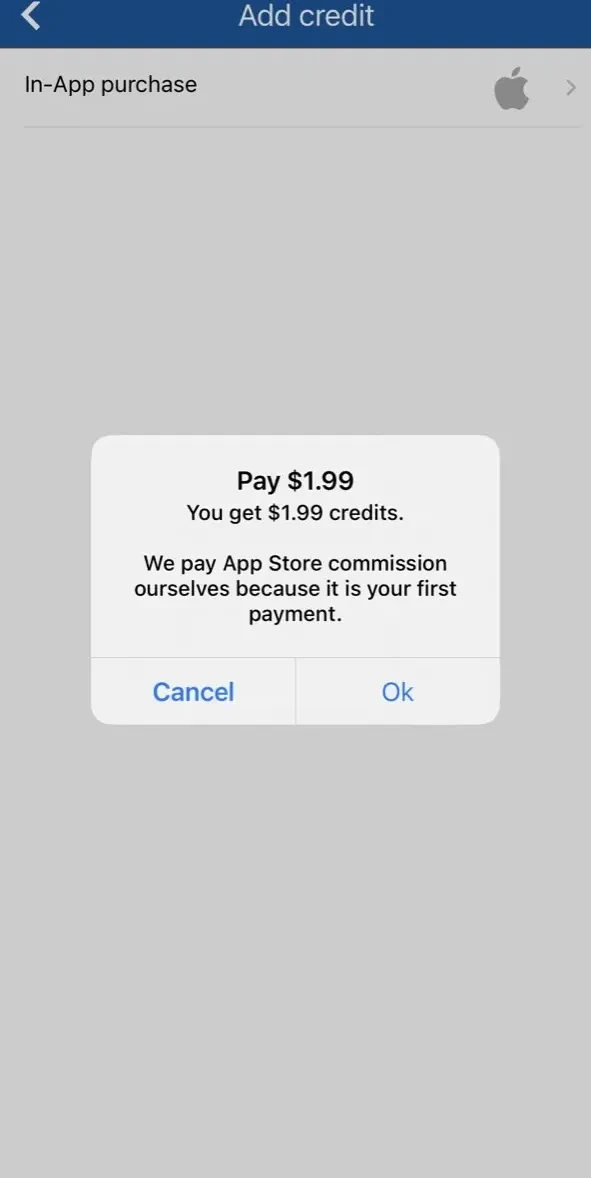Telz International calling paywall screen