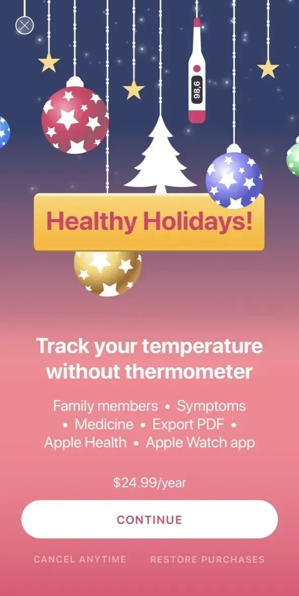 Body Temperature App For Fever paywall screen