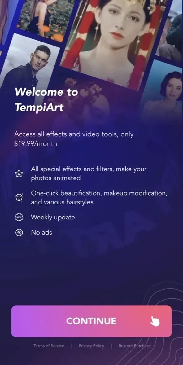Tempi Art paywall screen