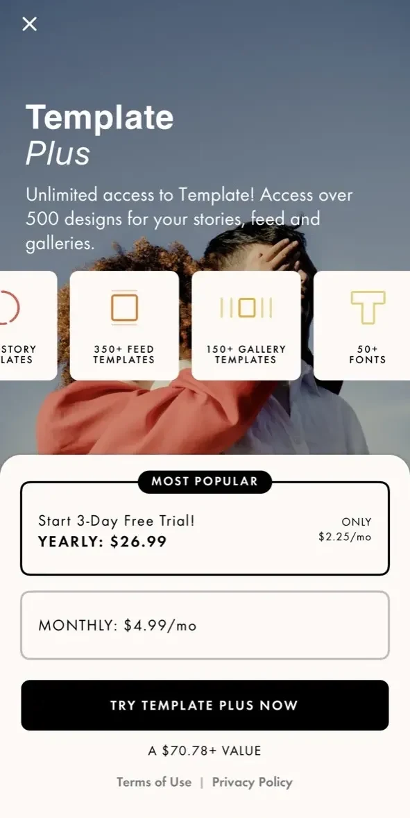 Template Planner paywall screen