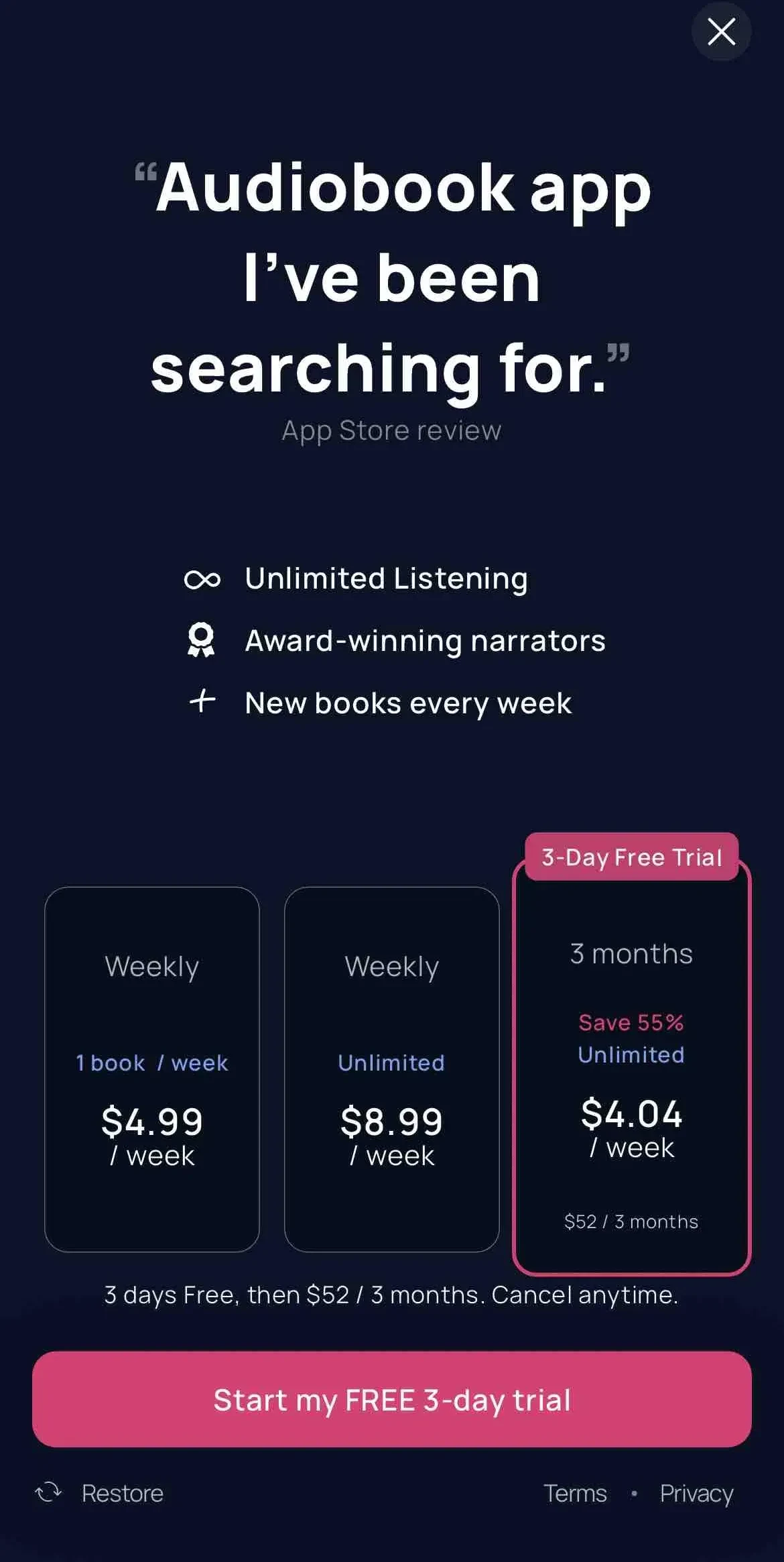 Tempt paywall screen