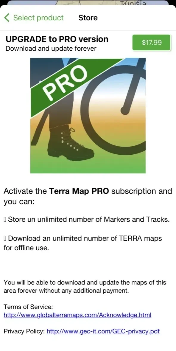 Terra Map paywall screen