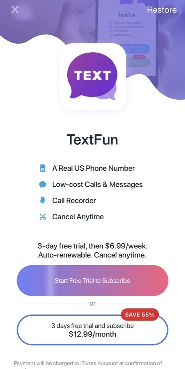 Text App paywall screen