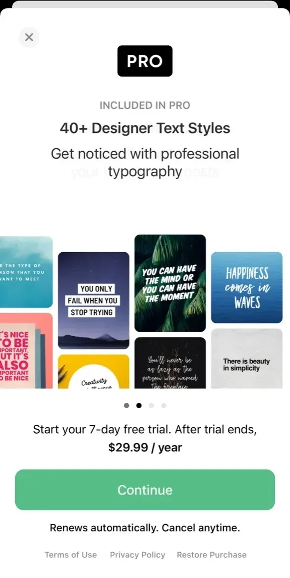 Text Art paywall screen