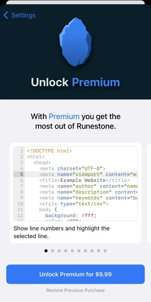 Runestone Text Editor paywall screen