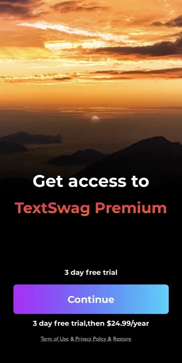 Text Swag paywall screen