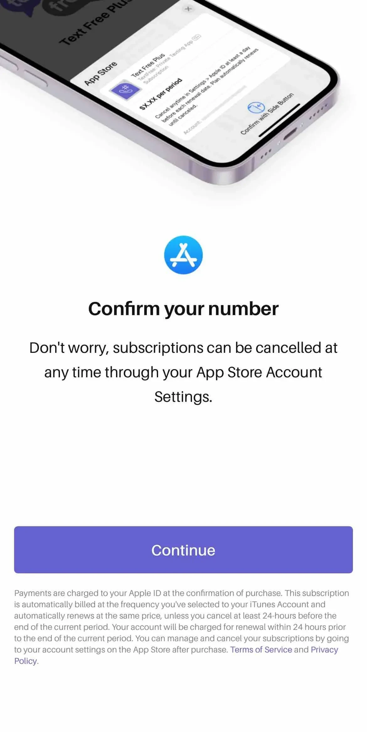 TextFree paywall screen