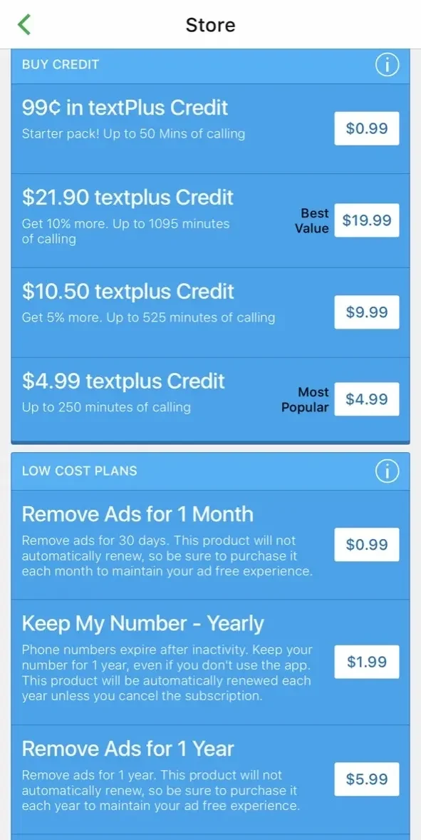 textPlus paywall screen