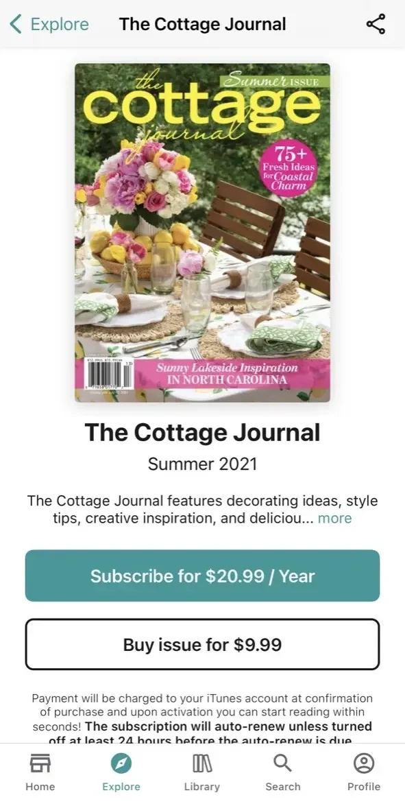 The Cottage Journal paywall screen