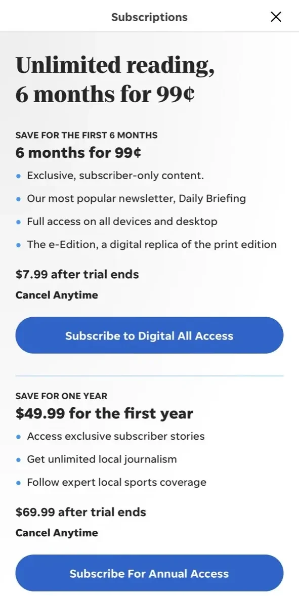 The Desert Sun paywall screen