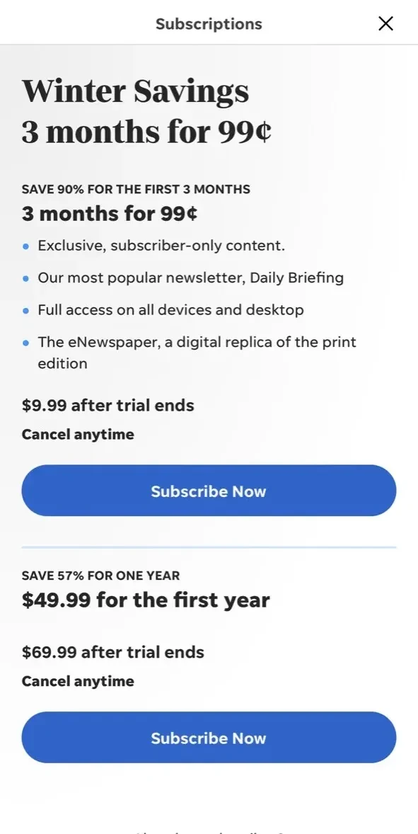 The Detroit News paywall screen