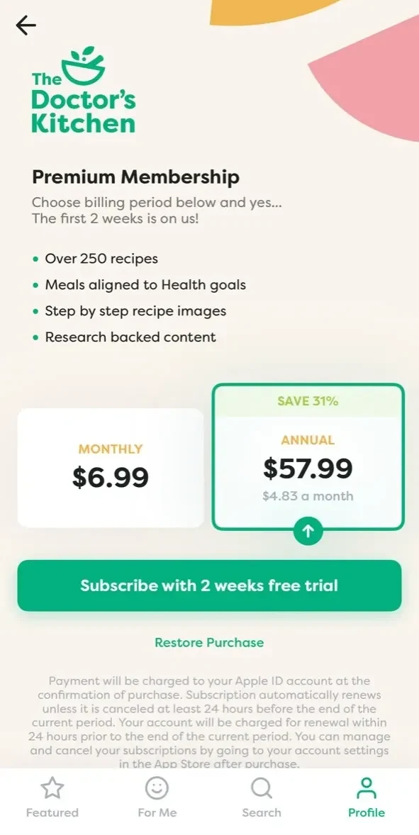 The Doctor’s Kitchen paywall screen