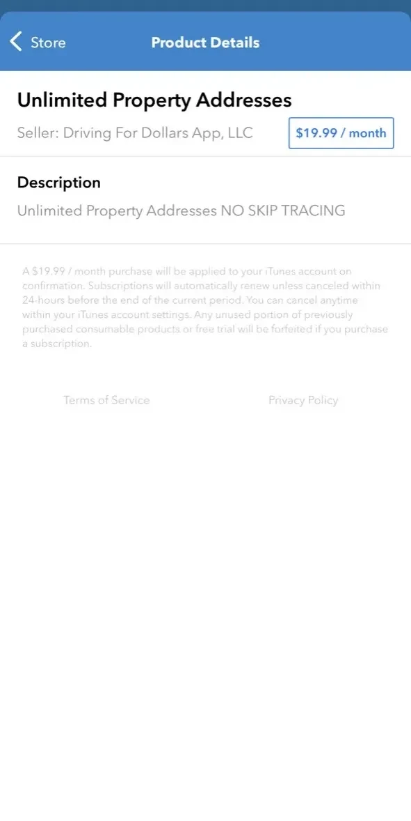 The Driving For Dollars App paywall screen
