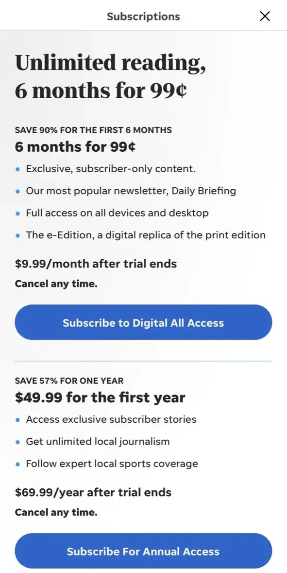 The Gleaner paywall screen