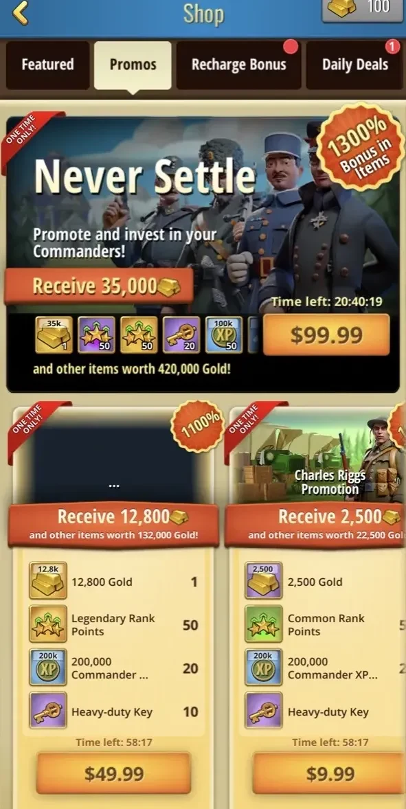 The Great War Rivals paywall screen