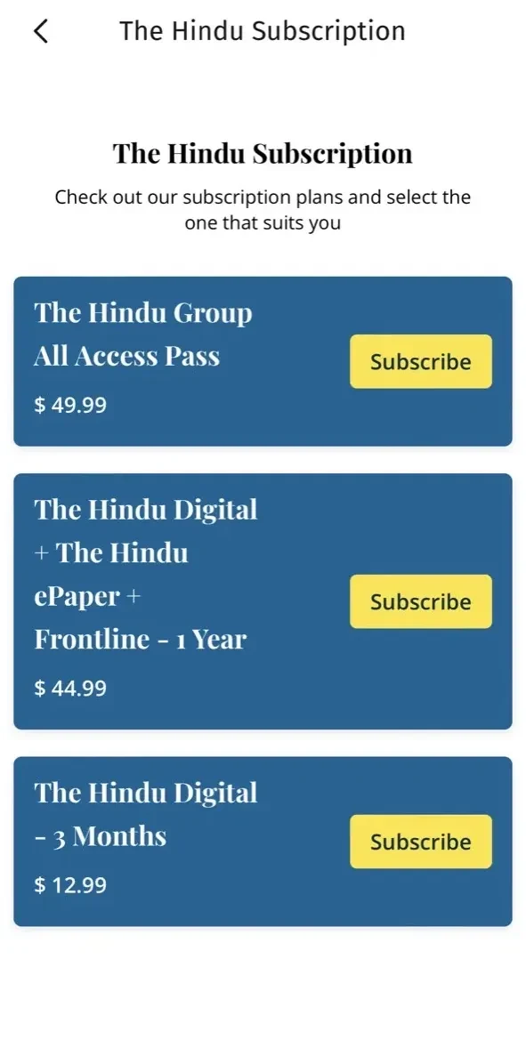 The Hindu paywall screen
