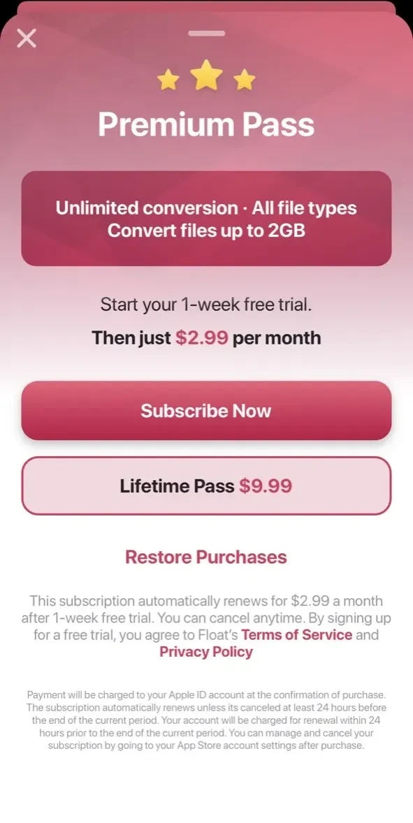 The Image Converter □ paywall screen
