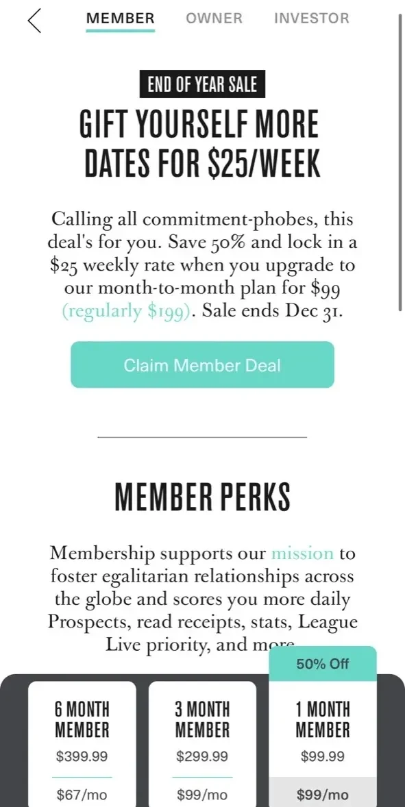 The League paywall screen