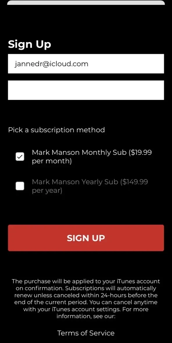 The Mark Manson App paywall screen