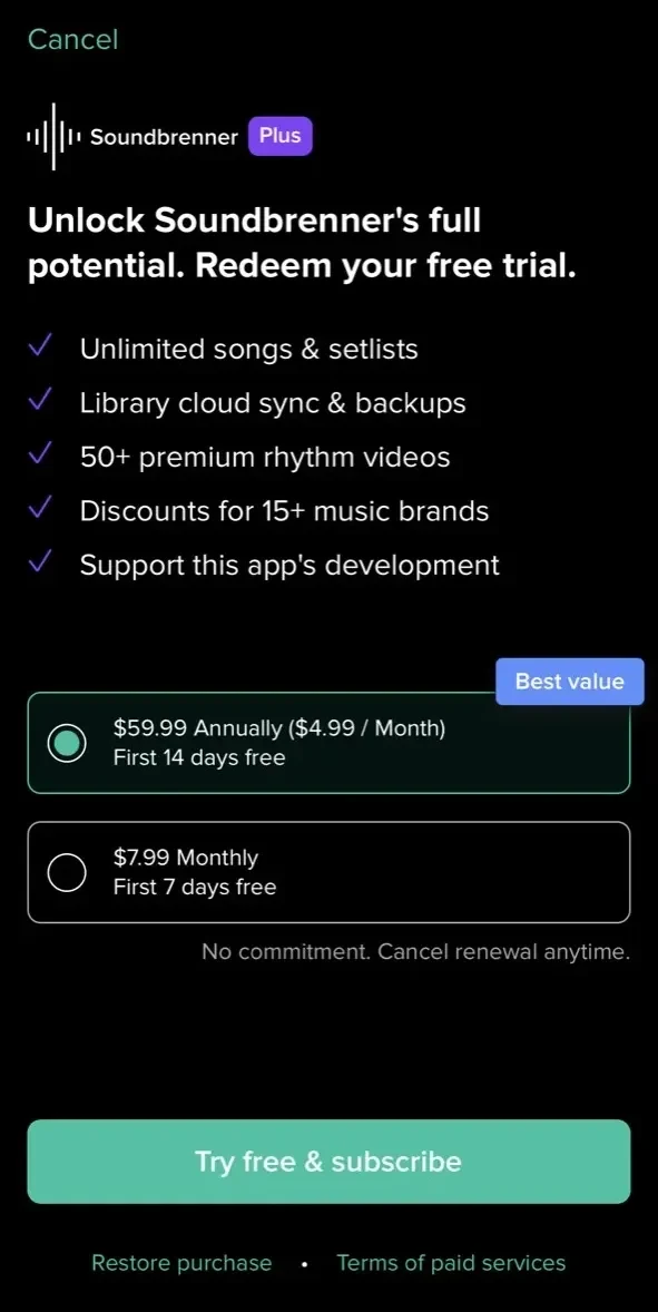 The Metronome paywall screen