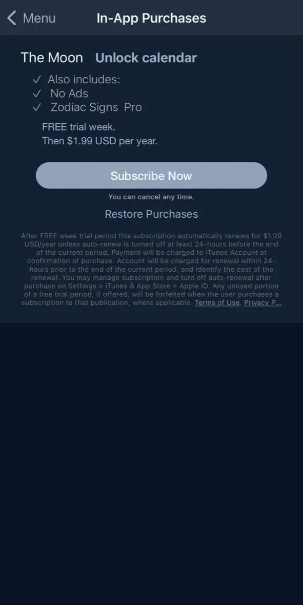 The Moon paywall screen