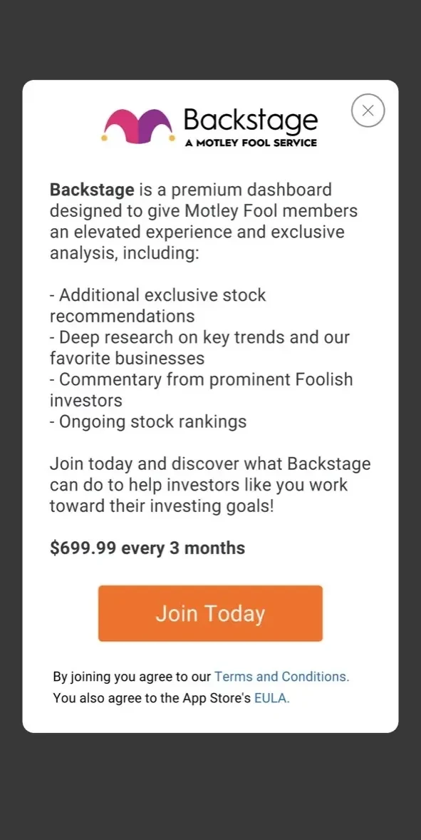 The Motley Fool paywall screen