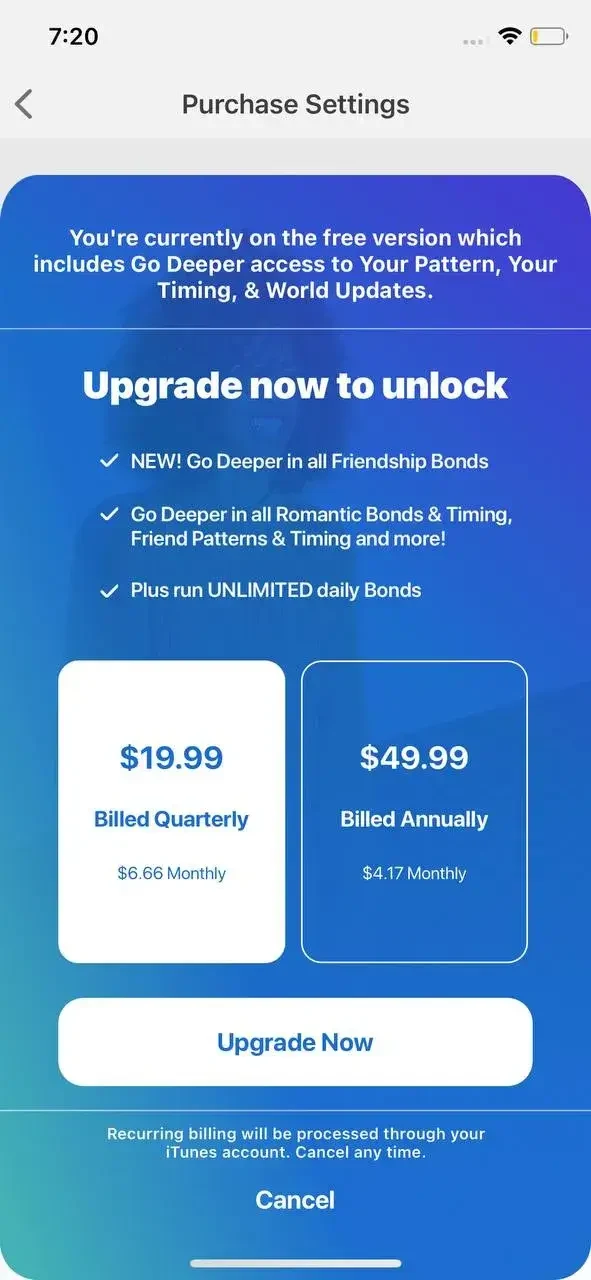 The Pattern paywall screen