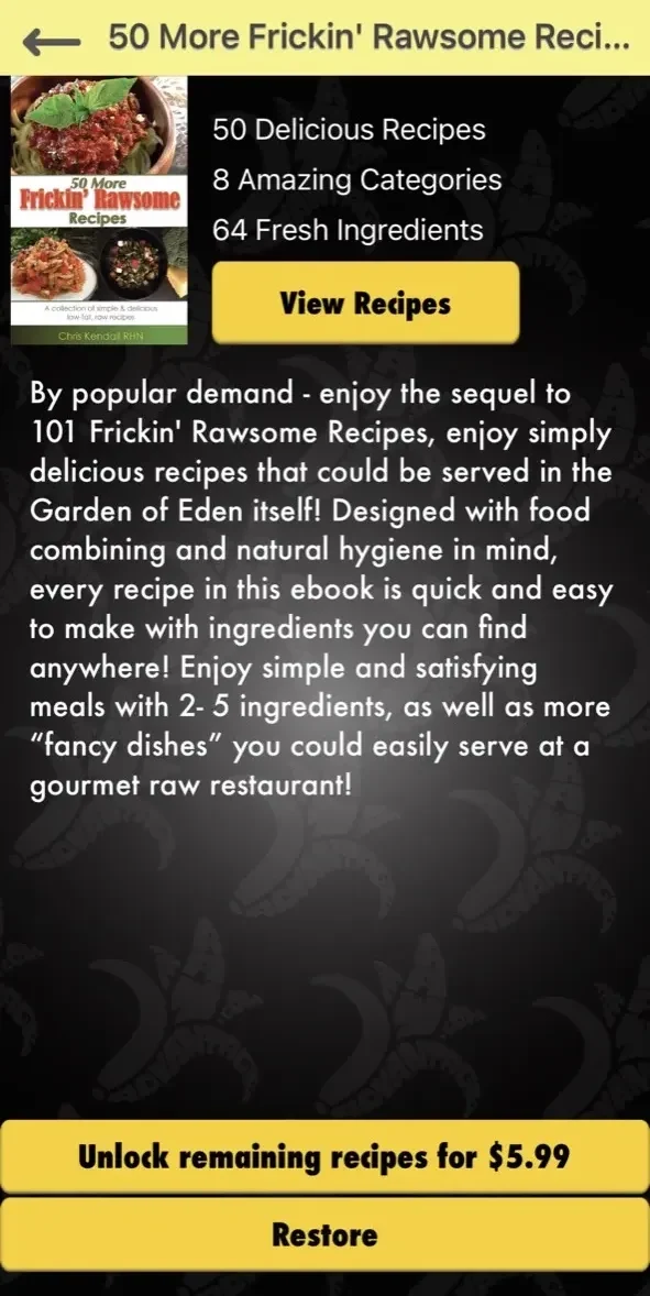 The Raw Advantage Raw Recipes paywall screen