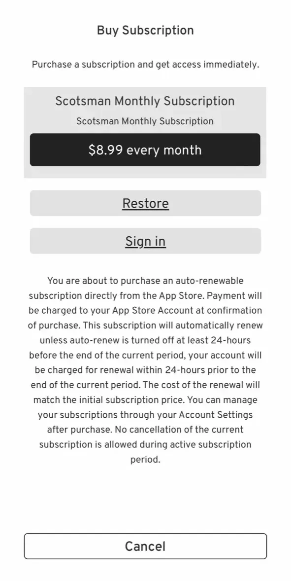 The Scotsman Newspaper paywall screen