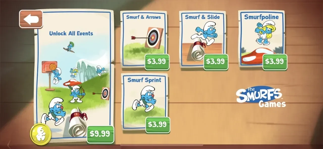 The Smurf Games paywall screen