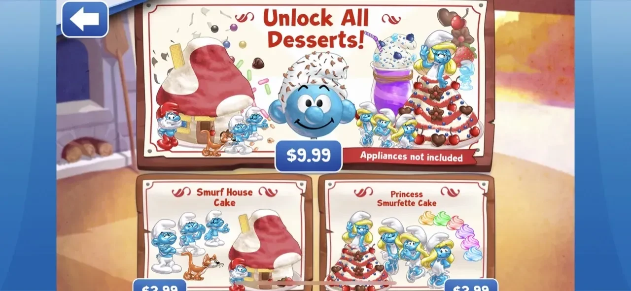 The Smurfs Bakery paywall screen