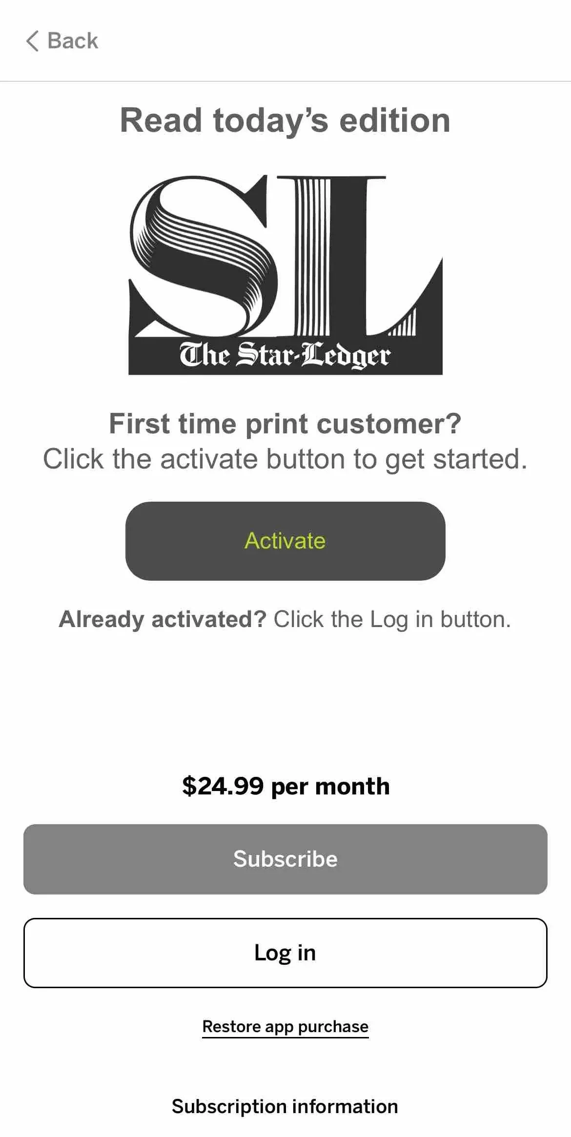 The Star Ledger paywall screen