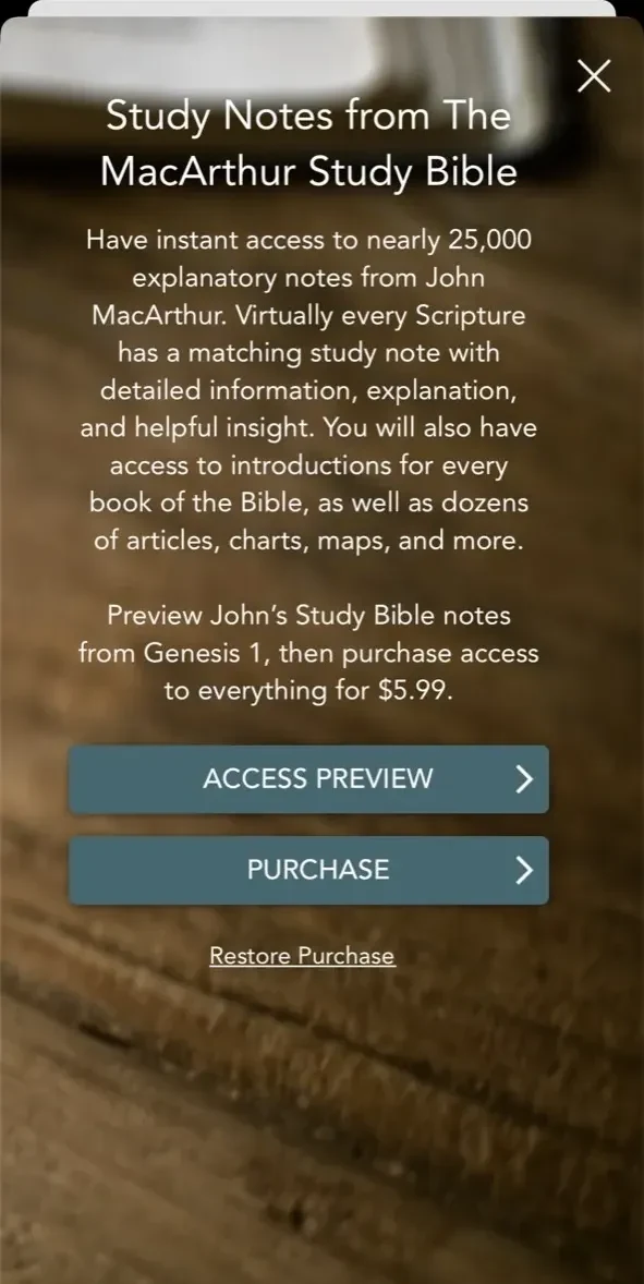 The Study Bible paywall screen